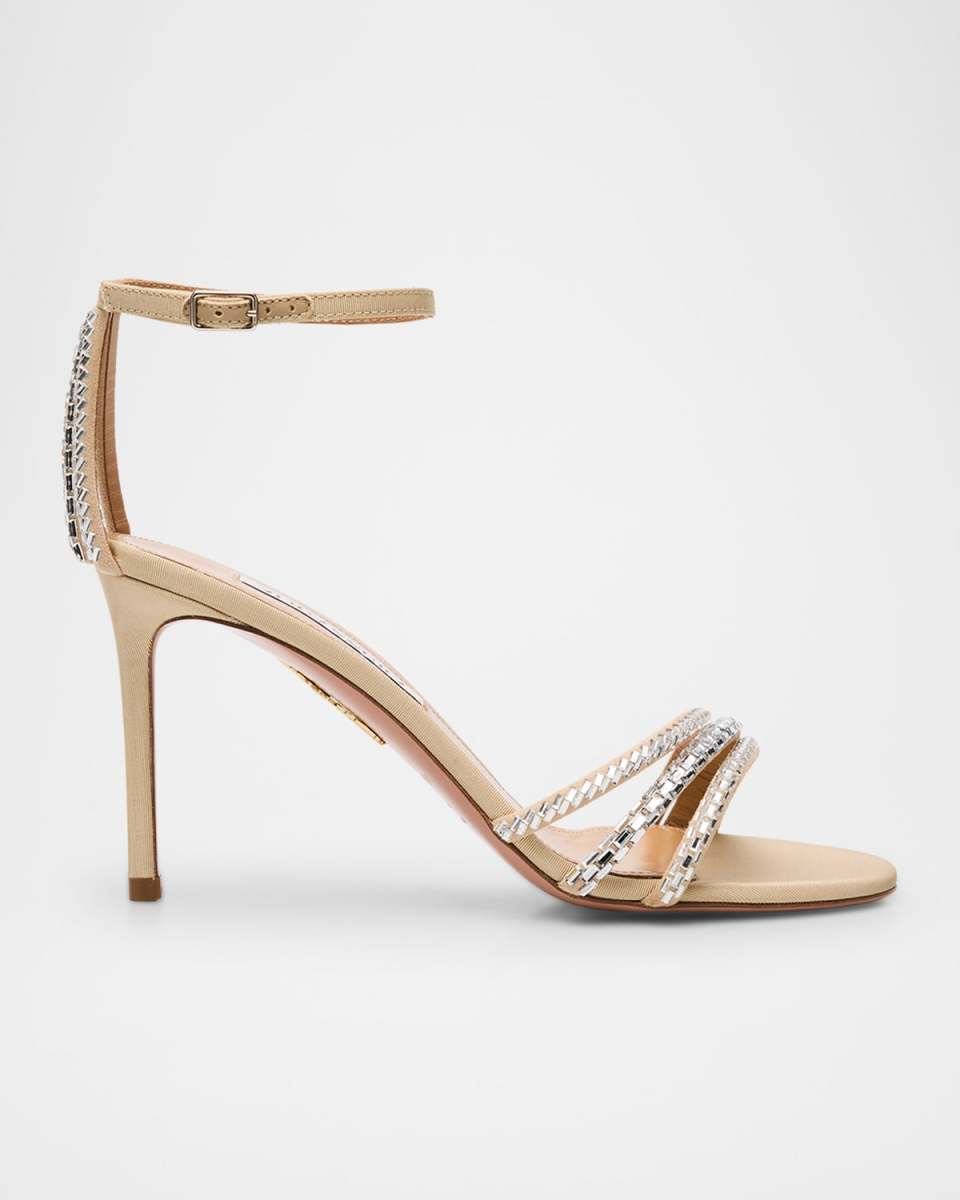 Milagros Crystal Suede Grosgrain Ankle-Strap Sandals